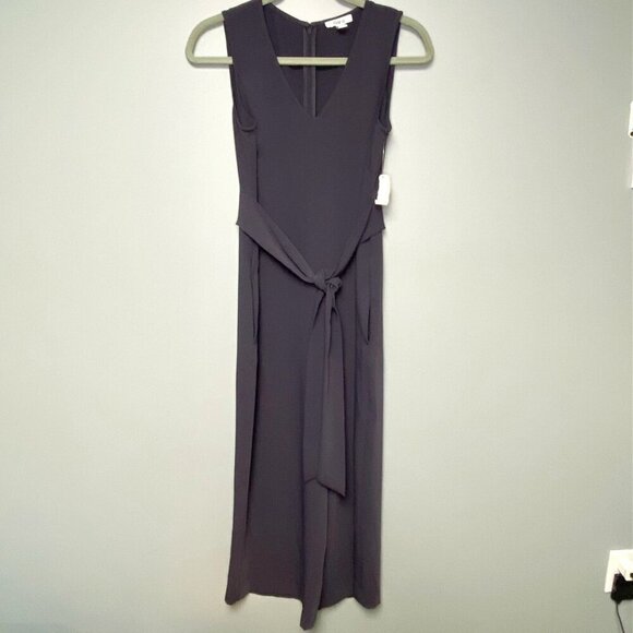 Bar III Slate Grey Wide Leg V-Neck Belted Sleeveless Jumpsuit size XS - Picture 1 of 11